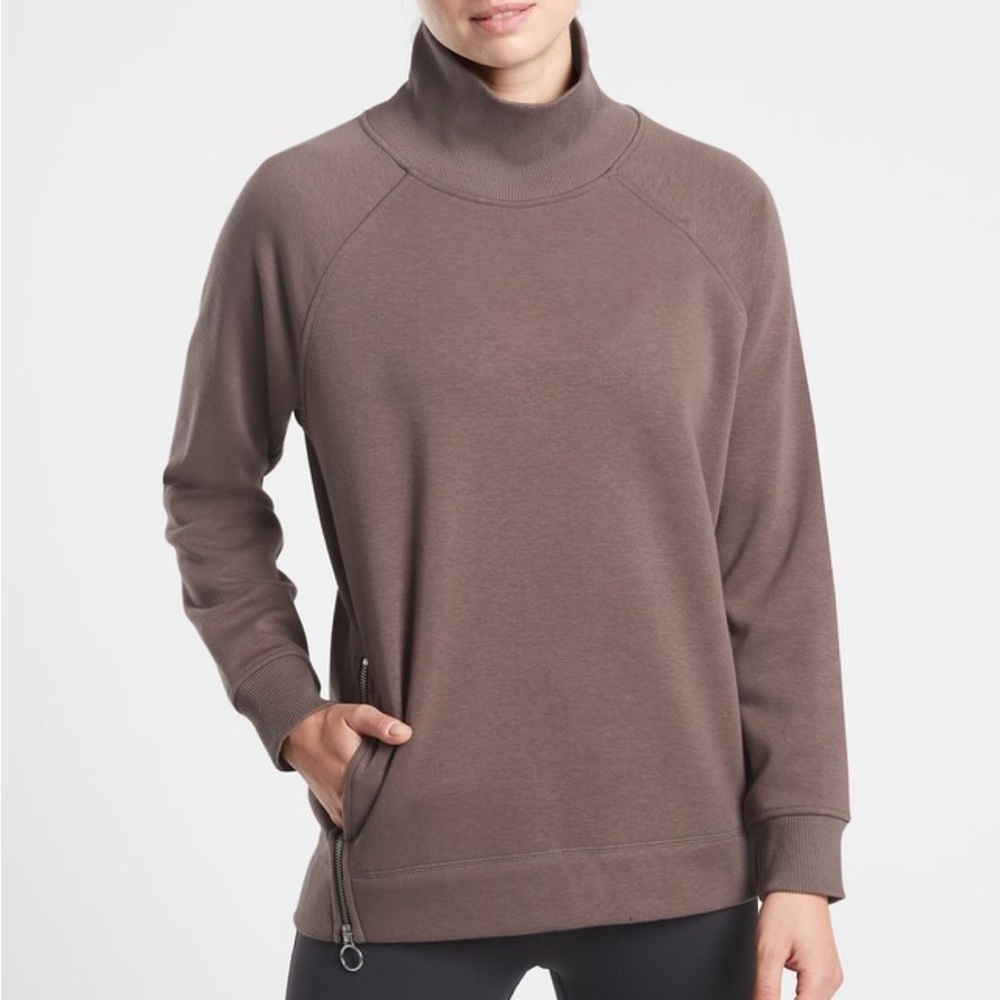 Athleta Cozy Karma Side Zip Funnel Neck - coffee/brown - medium